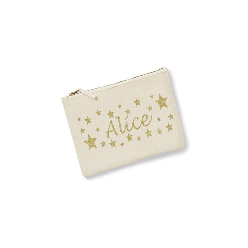Trousse personnalisée prénom étoiles écru