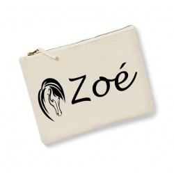 Trousse personnalisée prénom  cheval  ecru