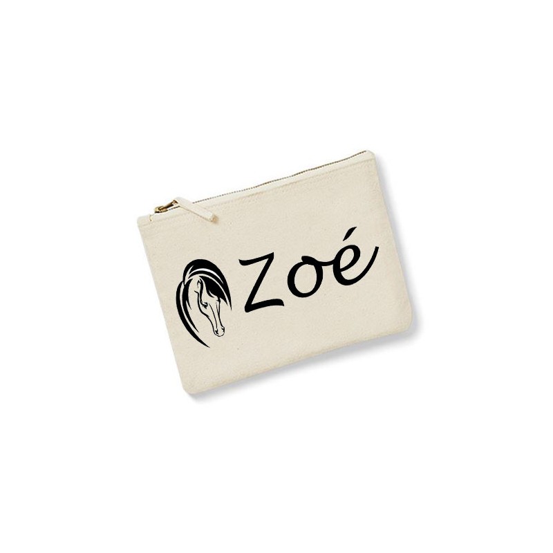 Trousse personnalisée prénom  cheval  ecru
