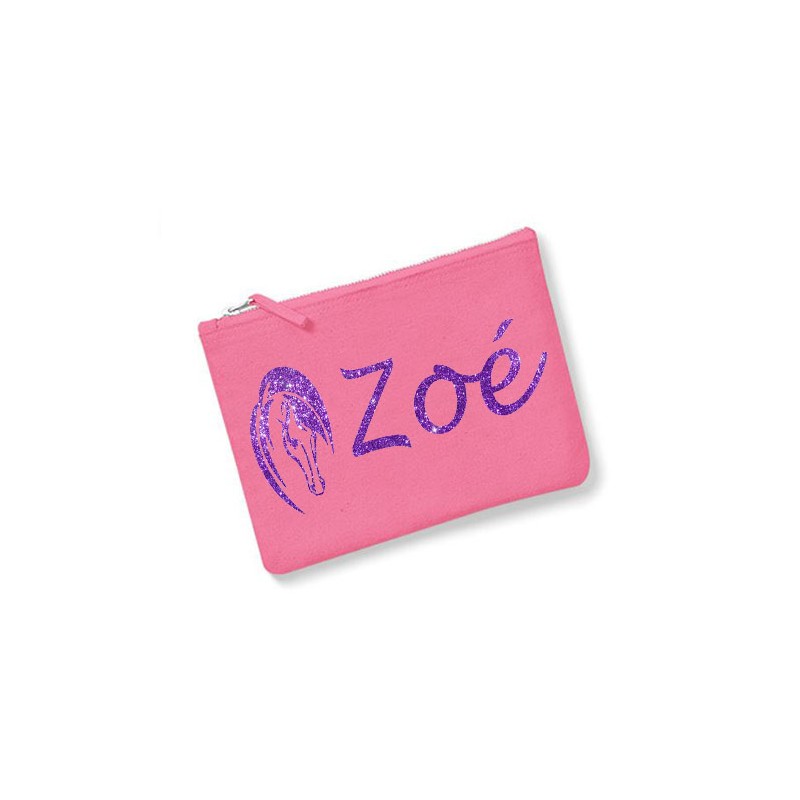 Trousse personnalisée prénom  cheval  rose
