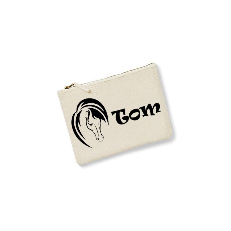 Trousse personnalisée prénom  cheval  écru homme