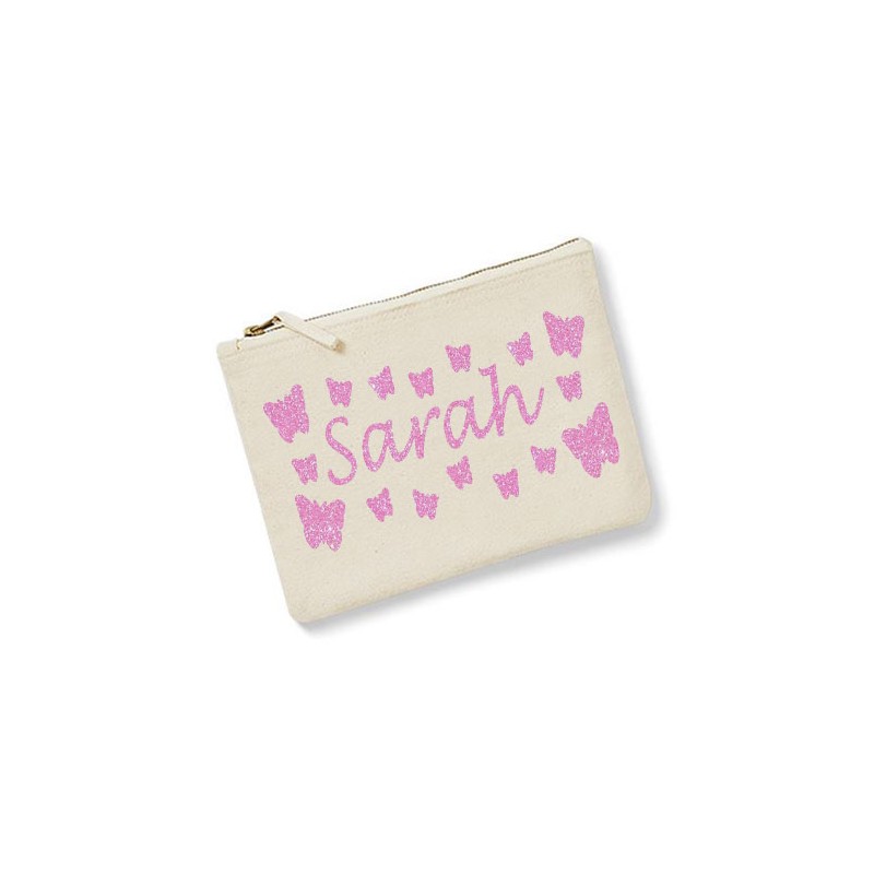 Trousse personnalisée prénom  papillon écru
