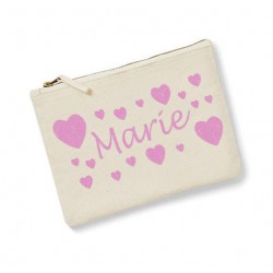 Trousse personnalisée prénom  coeur écru