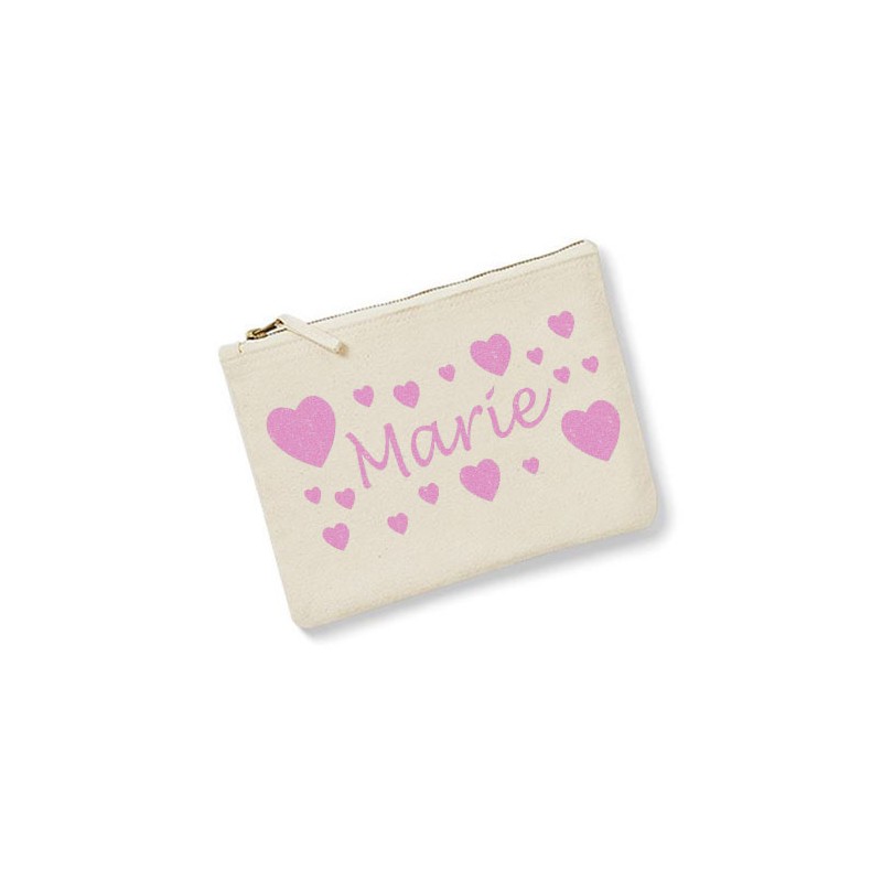 Trousse personnalisée prénom  coeur écru