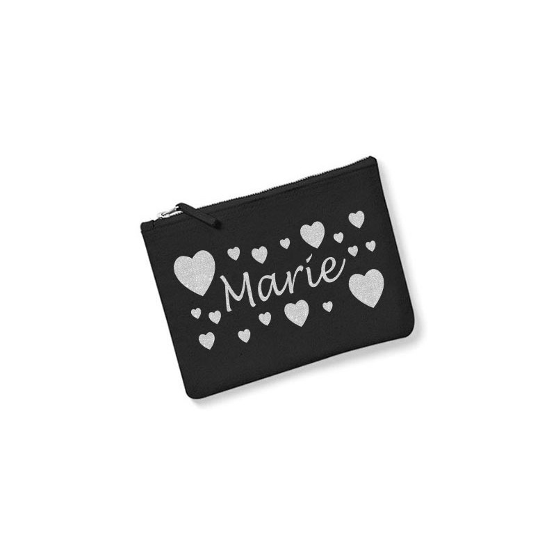 Trousse personnalisée prénom  coeur noir
