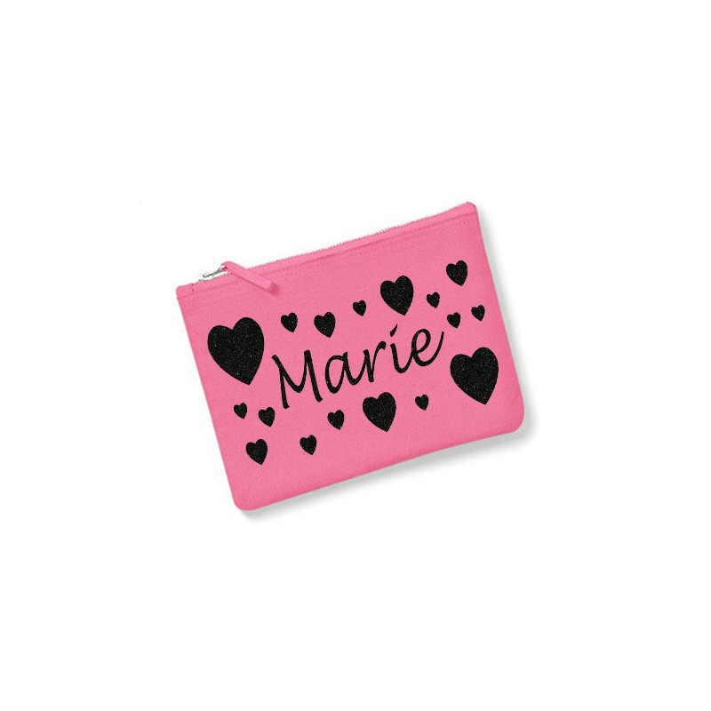 Trousse personnalisée prénom  coeur rose