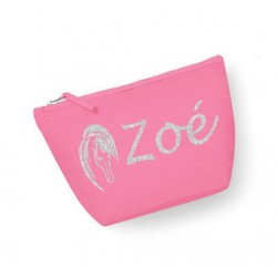 Trousse maquillage personnalisée cheval prénom rose