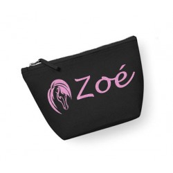 Trousse maquillage personnalisée cheval prénom noir