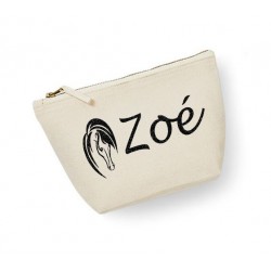 Trousse maquillage personnalisée cheval prénom écru