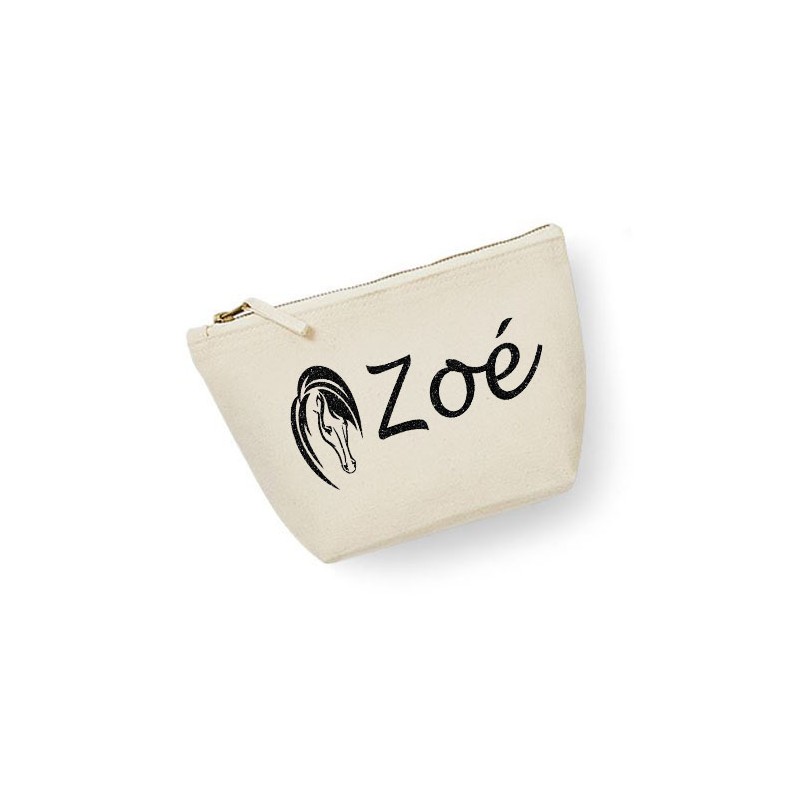 Trousse maquillage personnalisée cheval prénom écru