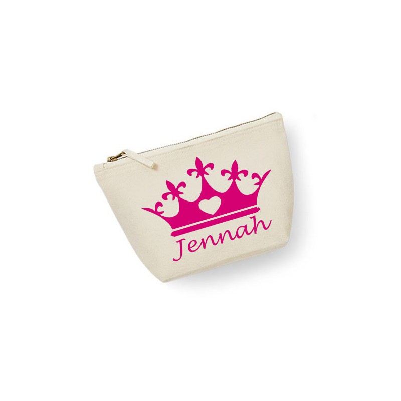 Trousse maquillage personnalisée couronne prénom écru