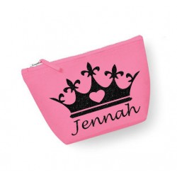 Trousse maquillage personnalisée couronne prénom rose