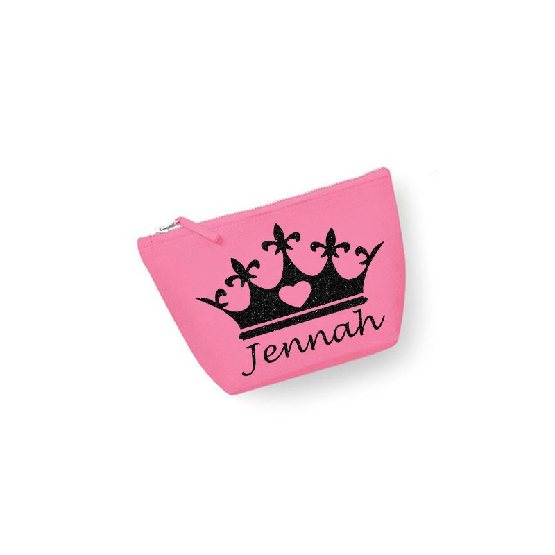 Trousse maquillage personnalisée couronne prénom rose