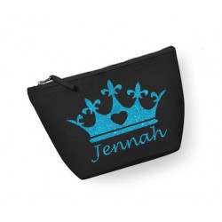 Trousse maquillage personnalisée couronne prénom noir