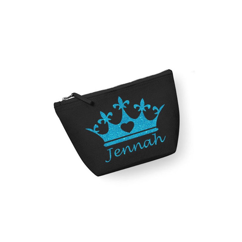 Trousse maquillage personnalisée couronne prénom noir