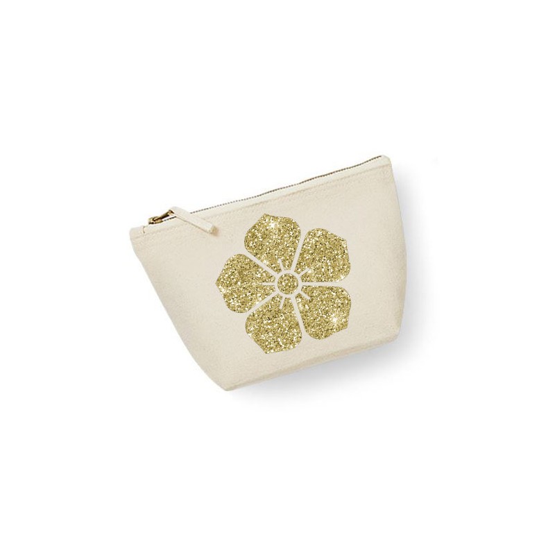 Trousse maquillage personnalisée  fleur  écru