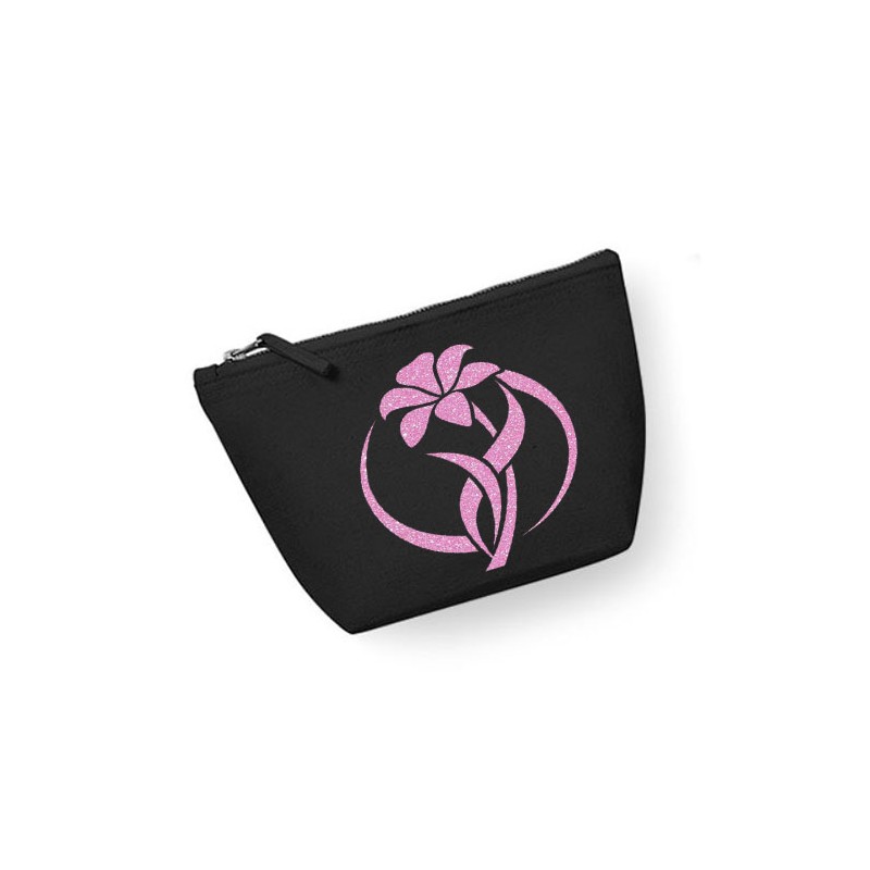 Trousse maquillage personnalisée  fleur  rond noir