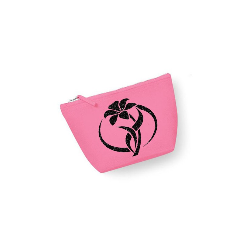 Trousse maquillage personnalisée  fleur  rond rose