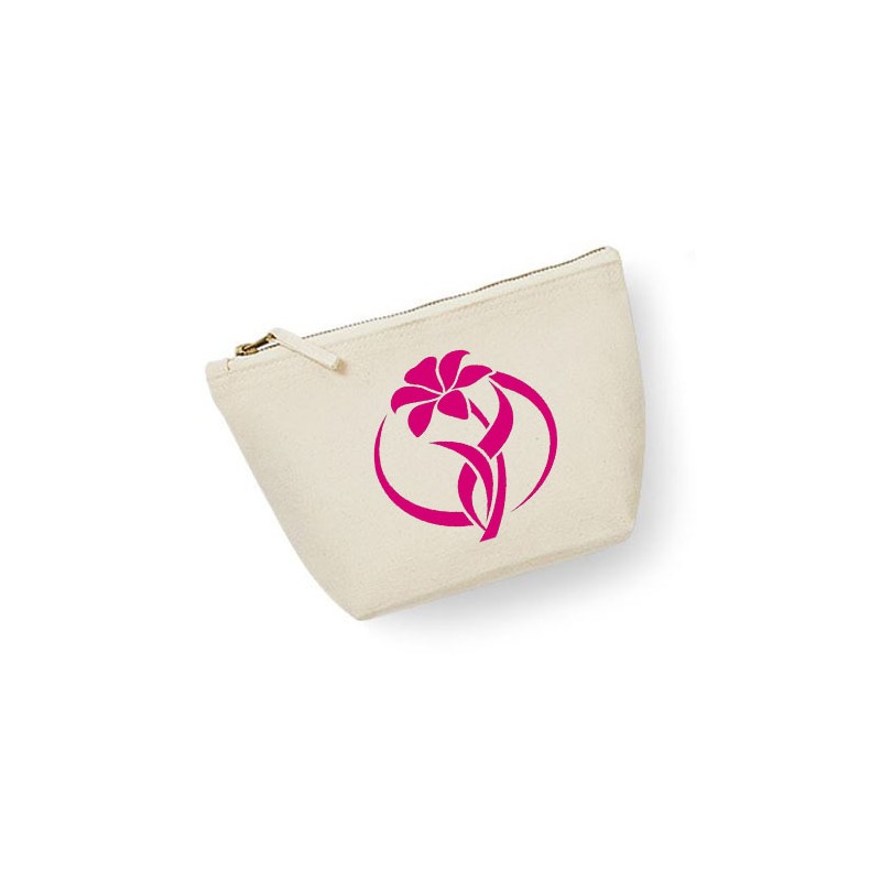 Trousse maquillage personnalisée  fleur  rond écru