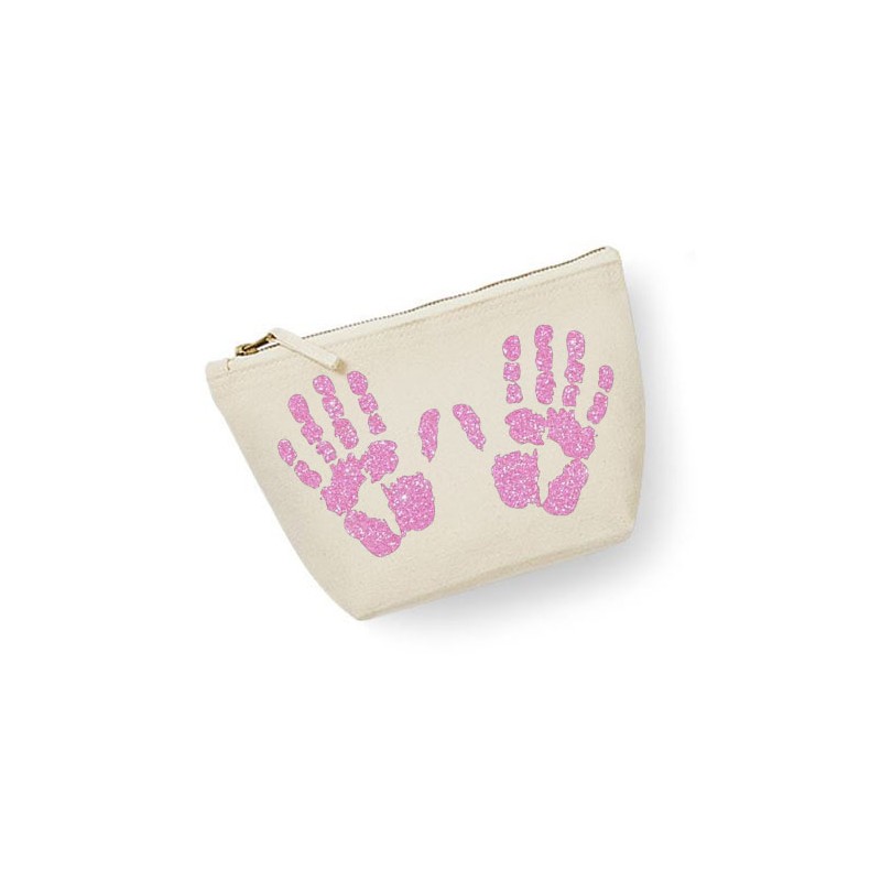 Trousse maquillage personnalisée  empreinte main écru