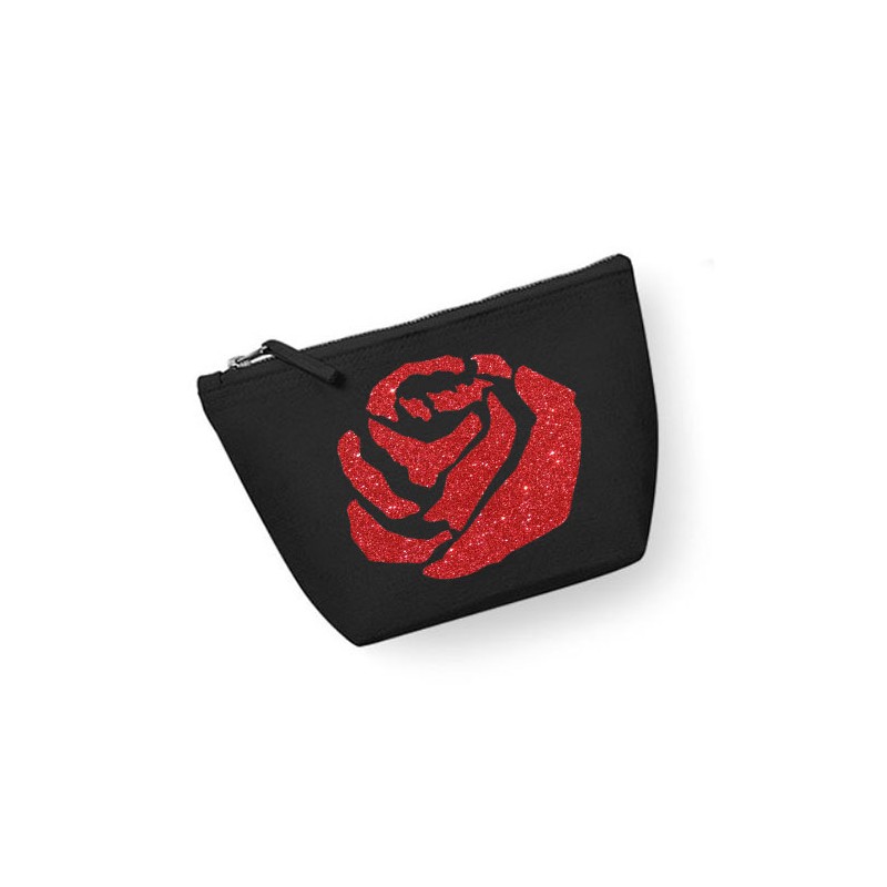 Trousse personnalisée fleur rose noir