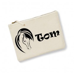 Trousse toilette  homme cheval prénom écru