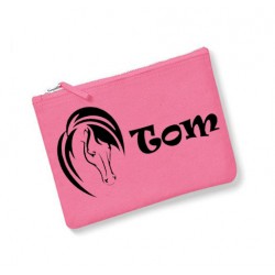 Trousse toilette  homme cheval prénom rose
