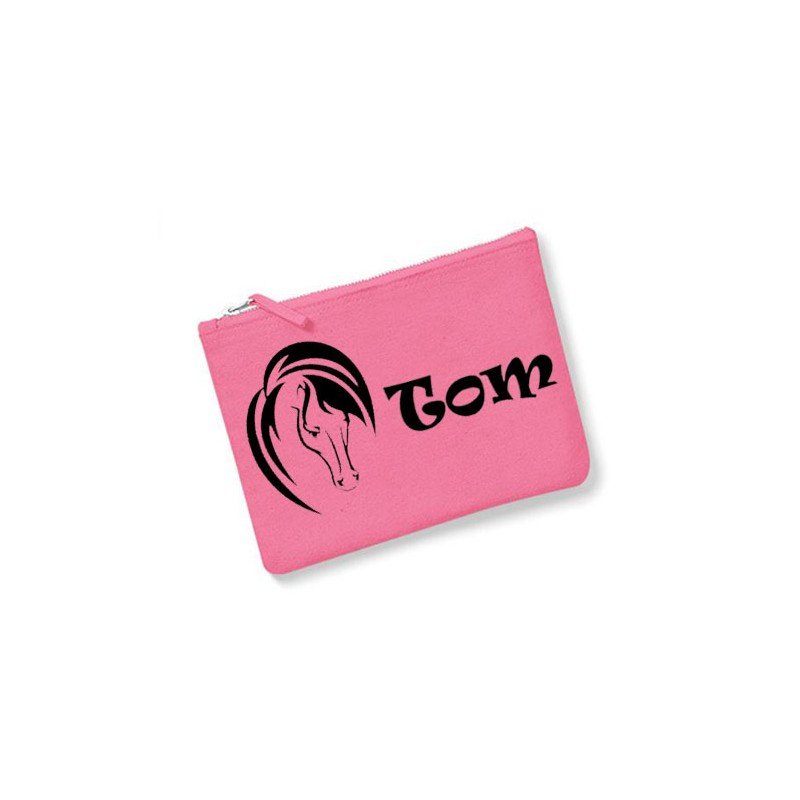 Trousse toilette  homme cheval prénom rose