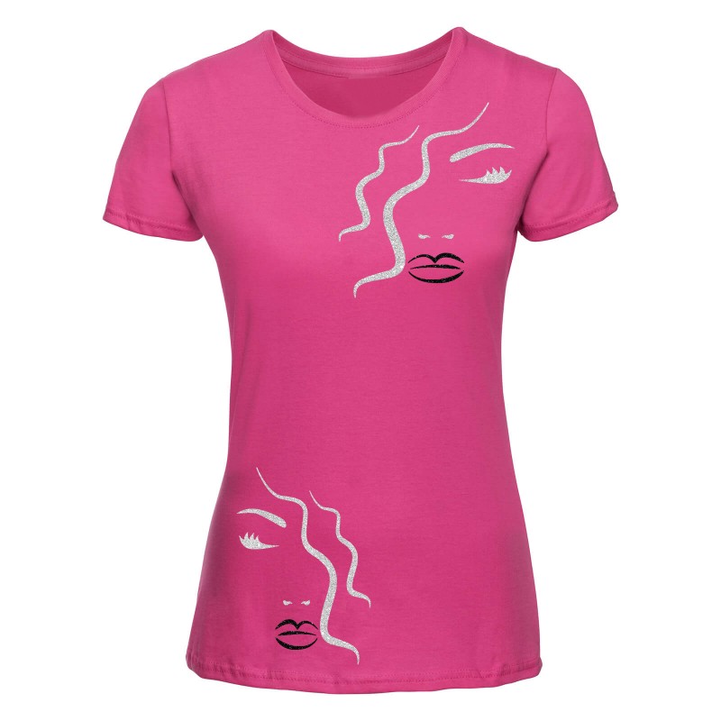 tee shirt personnalisé visage femme rose