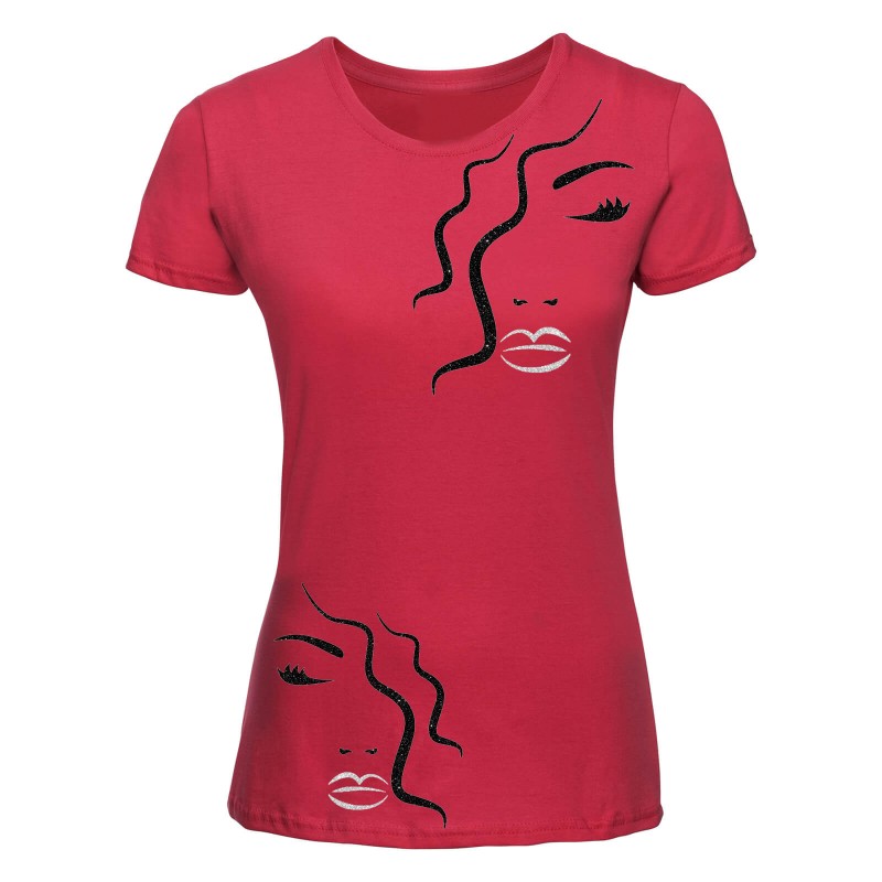 tee shirt personnalisé visage femme rouge